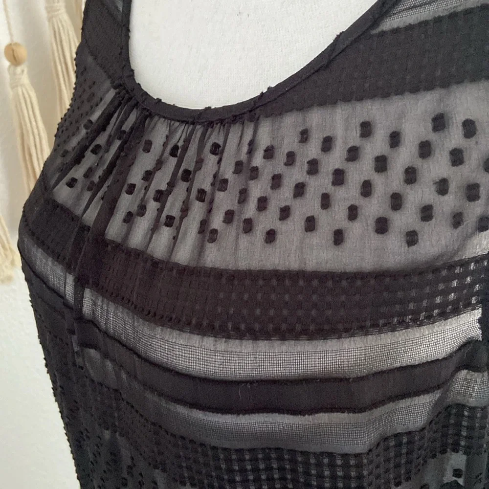 J Crew black sheer midi dress sleeveless Swiss dot ruffle tier party medium